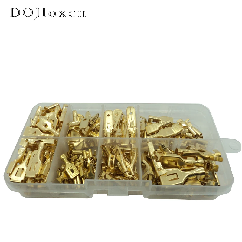 

1 BOX 160 Pcs 2.8/4.8/6.3mm Automotive Crimping CableTerminal Blocks Brass Gold Plated Pins For Connectors DJ621B7.8C DJ621-3.5A