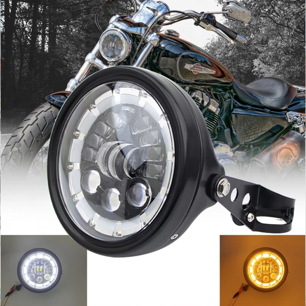 

1 PCS 7" Inch LED Motorcycle Round Headlight 70W 12V High/Low Beam For Sportster Cafe Racer Bobber Honda CB400