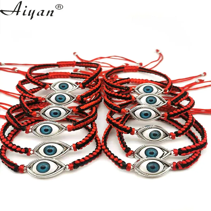 12 Pieces Turkish Blue Eyes Exorcism Protection Lucky Red Cord Bracelet With Alloyed Resin Materail For Men And  Women As A Gift