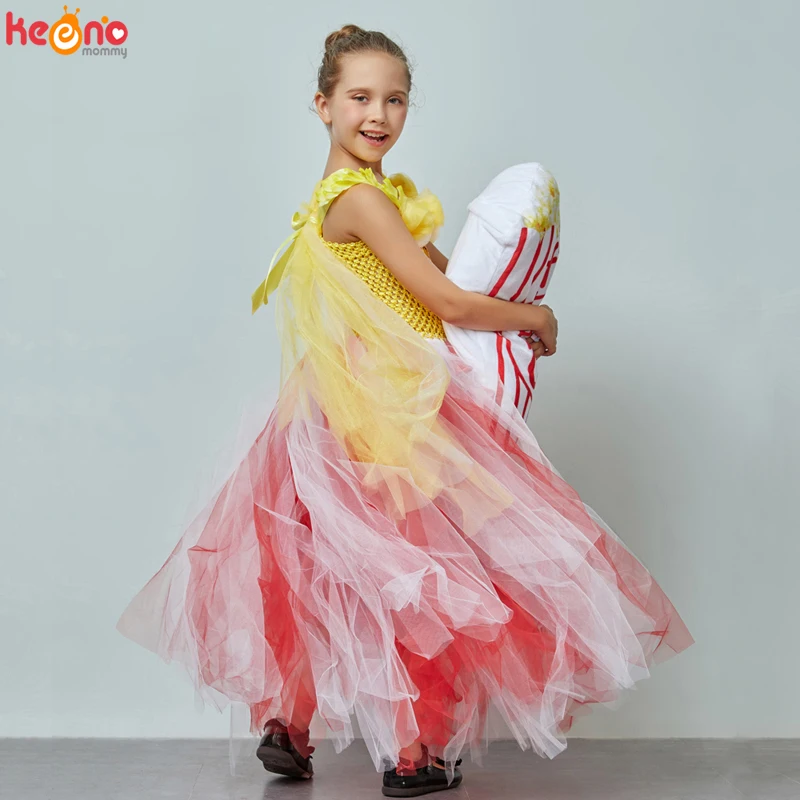 Circus Popcorn Girl Tutu Dress Carnival Birthday Party Wedding Flower Sequin Ball Gown Costume Kids Pop Corn Food Tulle Dress