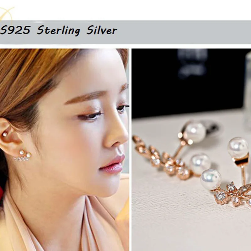 S925 Sterling Silver Earrings for Men Korean Fashion Crystal Earrings Pearl Stud Earrings Jewelry Wholesale