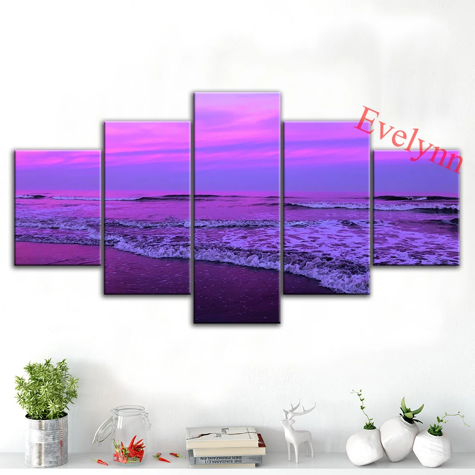 

Modern Canvas Modular Pictures 5 Pieces Waves Sea Seashore Scenery Poster Wall Art Prints for Living Room Decor Paintings Frame