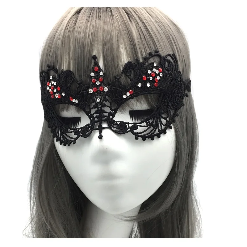 

Black Masquerade Rhinestone Lace Half Face Mask