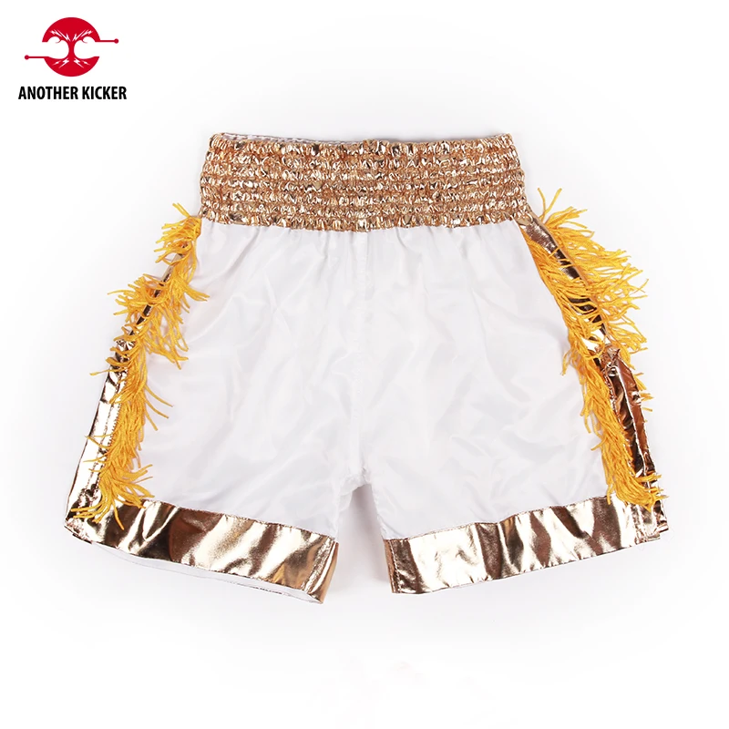 Shorts Muay Thai Gold Tassels Fight Kickboxing Pants Men Women Kids Fitness MMA Martial Arts Workout Gear Gym Kick Boxing Shorts