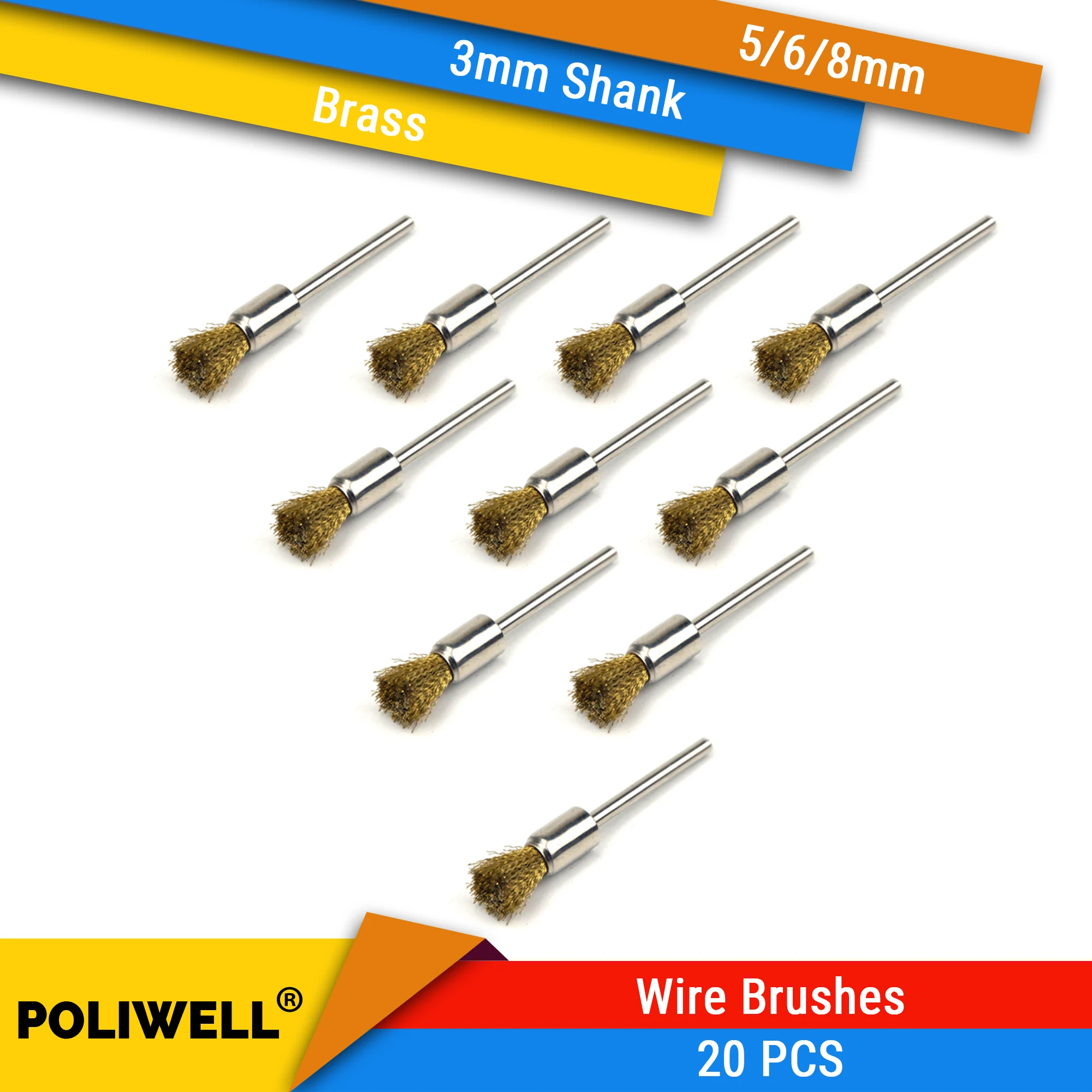 20Pcs Messing Draht Pinsel mit 3mm Stange Metall Rost Entfernung Rotary Polieren Pinsel Stift Geformt Mini Bohrer Power werkzeug Zubehör