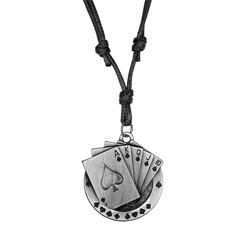 Men Necklace 2023 New Fashion Jewelry Poker Pendant Necklace Men Woman Free Adjustment Leather Necklace Collier,Collares,Kolye