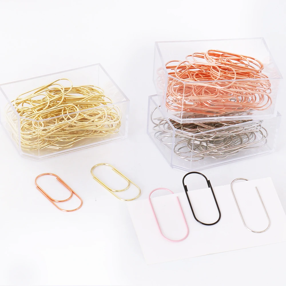 TUTU 50pcs/box 50mm Rose Gold Paperclips Electroplating Metal Paper Clips Photo Clip Paper Clips Decorative Stationary H0166