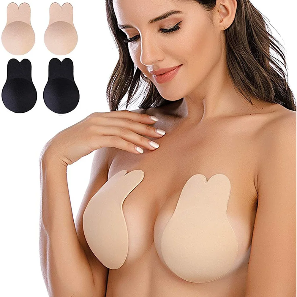 

Women Invisible Bra Self Adhesive Strapless Bandage Blackless Solid Bra Sticky Gel Silicone Push Up Bars Nipple Cover Underwear