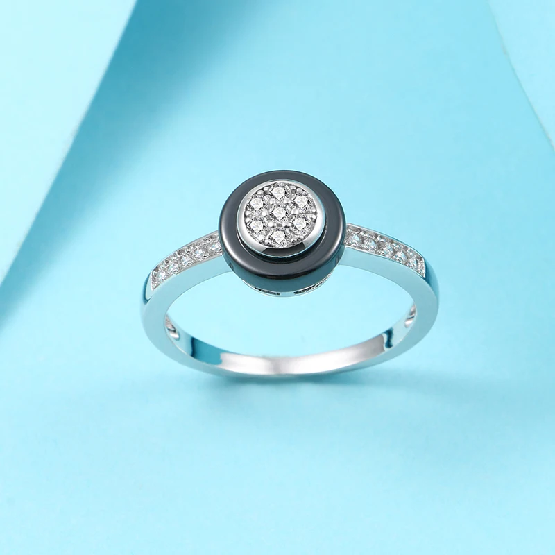 2mm Width Black White Ceramic Rings for Female Crystal Zircon Rings for Women Fashion Jewelry Wedding Engagement Statement Ring