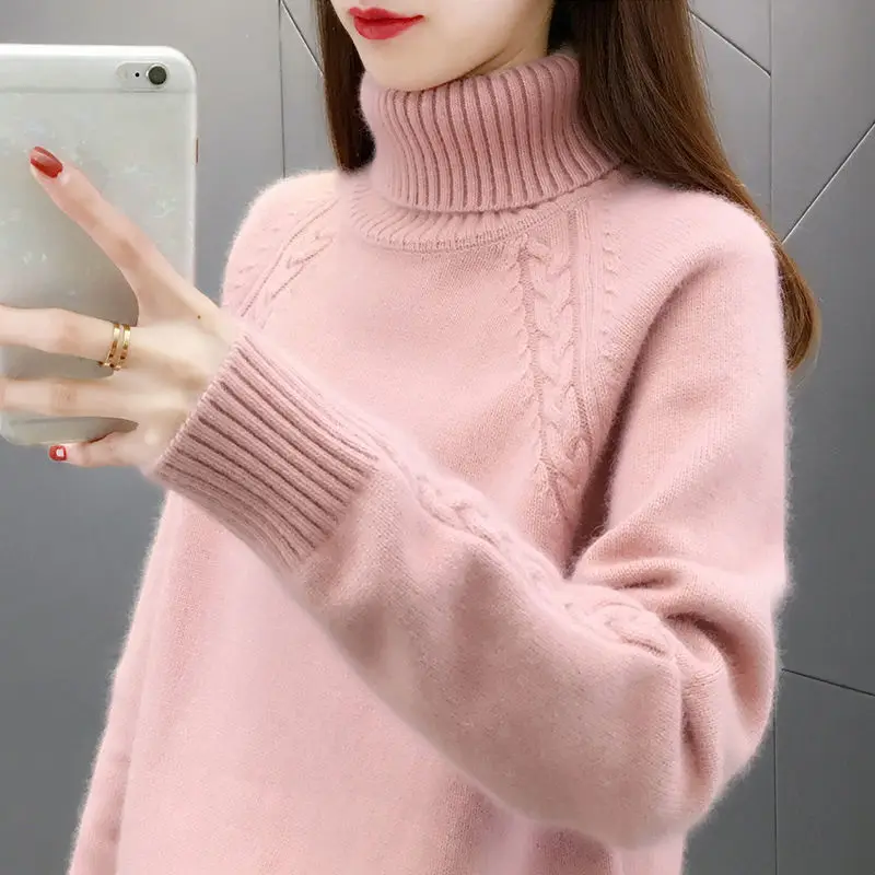 

2023 Autumn Winter Turtleneck Sweater Women Knitted Pullover Sweaters Female Solid Long Sleeve Slim Jumper Soft Warm Pull Femme