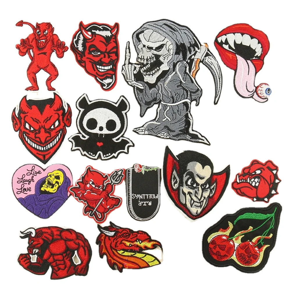 Red Little Devil Patch Embroidery Patches For Clothing DIY Appliques Iron On Patches On Clothes white Devil Reflective Stickers