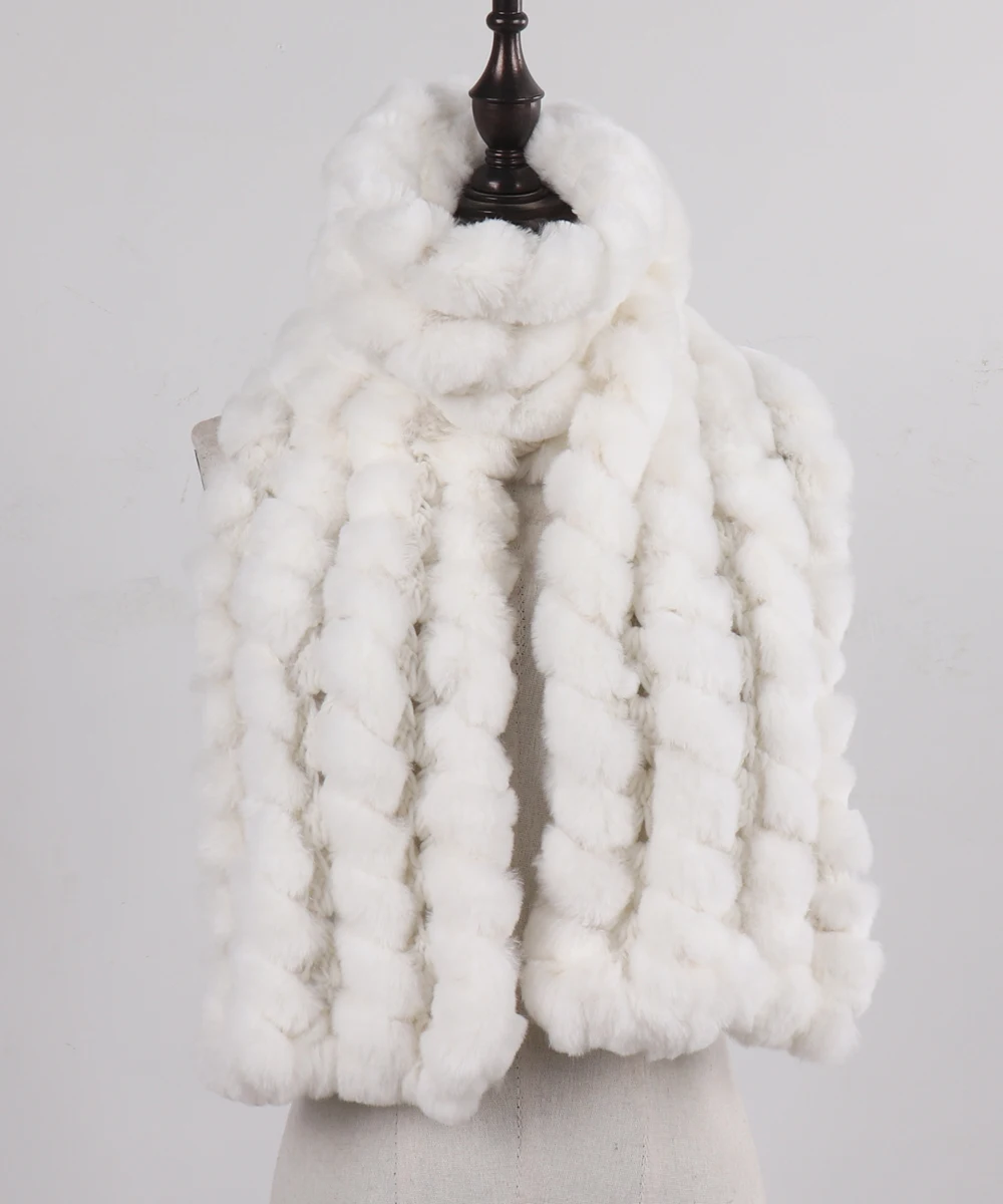 Neue Marke Gestrickter Modischer Damen Echt Rex Kaninchenfell Schal Frauen Winter Warmer Natürlicher Pelzschal Langer Stil Echter Pelz Halswärmer – Detail 30