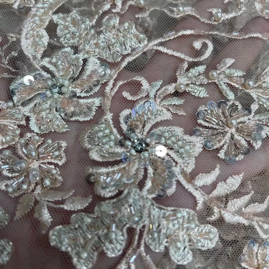 

Very big 5 Yards wedding french lace with all handworks African tulle mesh lace Rich Nigerian occasional fabric party wear gown