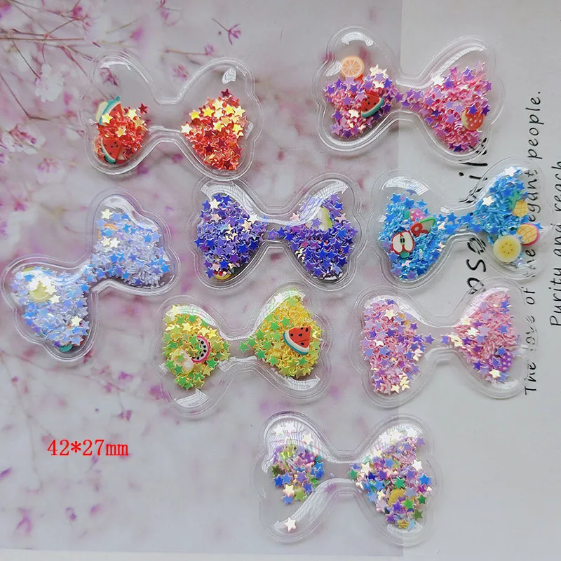 20pcs fai da te posteriore piatta Quicksand Bow Glitter fiocco in PVC trasparente per ornamenti per capelli per bambini