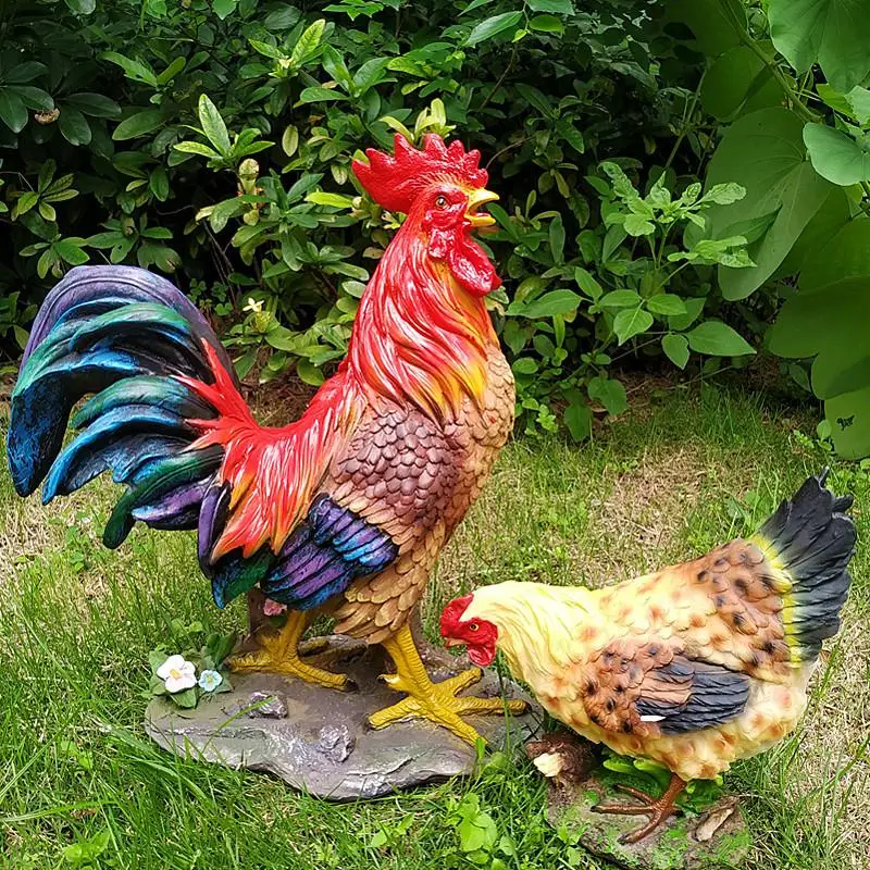 Garden Chick Sculpture Synthetic Resin Rooster Hen Sculpture Decoration Courtyard Lawn Gardening Decor Statue Crafts Landscaping