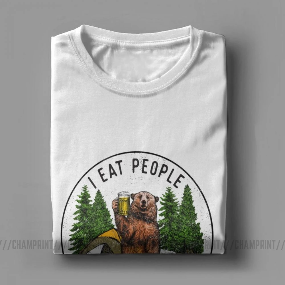 Men T Shirt I Eat People I Hate People Bear Vintage Short Sleeve Camping Tees O Neck Tops Cotton Summer T-Shirt Plus Size Tops