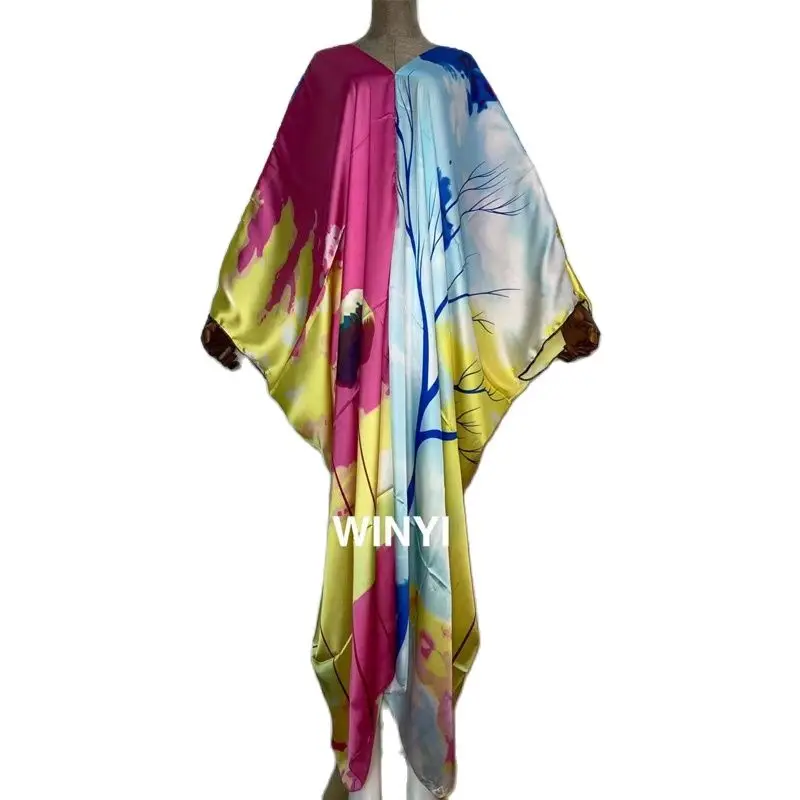 WINYI-Robe maxi en rayonne imprimée traditionnelle pour femmes africaines, robe Abaya, robes longues pour la plage, robe bohème à col en V, robe Boho, Dashiki