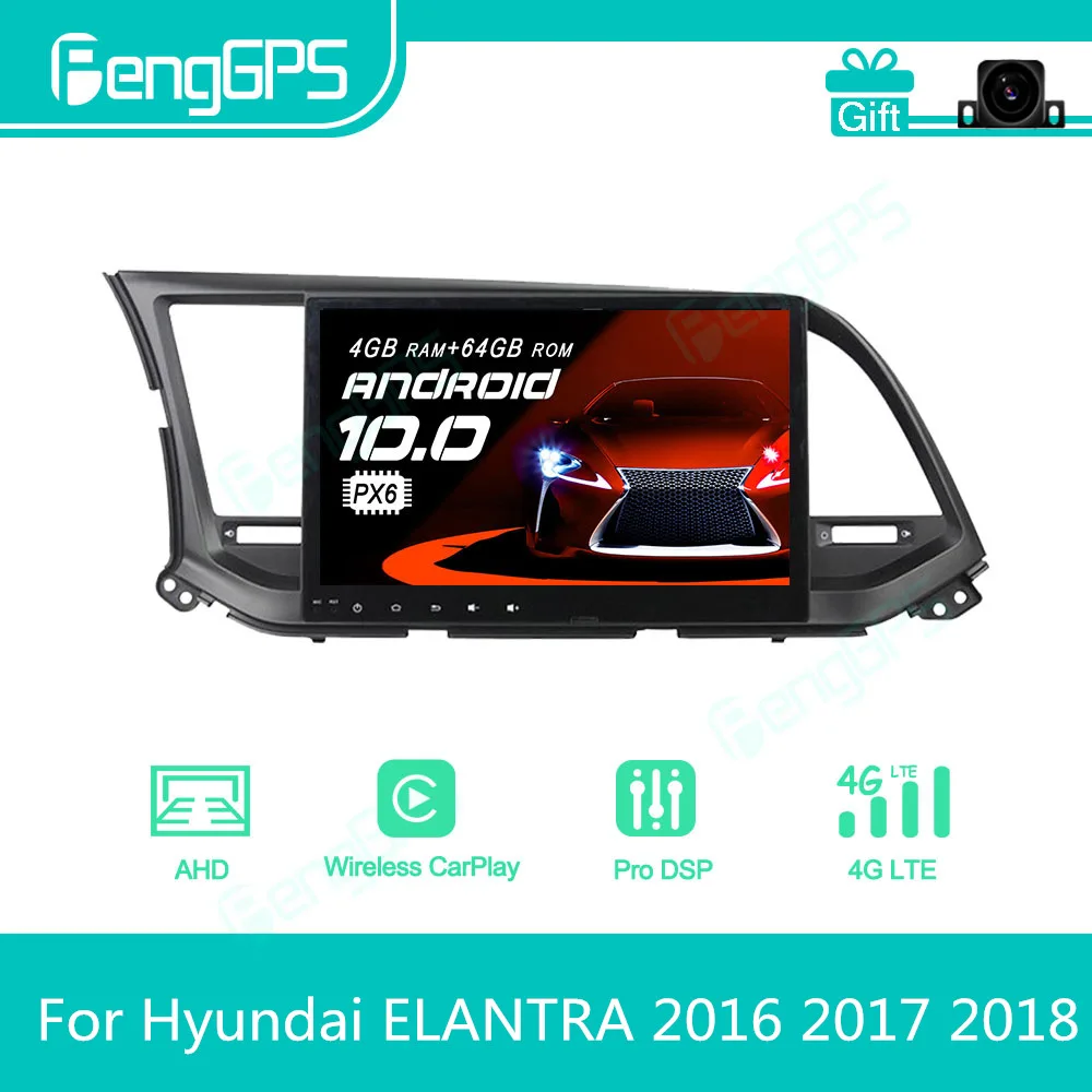 For Hyundai ELANTRA 2016 2017 2018 Android Car Radio Stereo Multimedia Player 2 Din Autoradio GPS Navigation PX6 Unit Screen