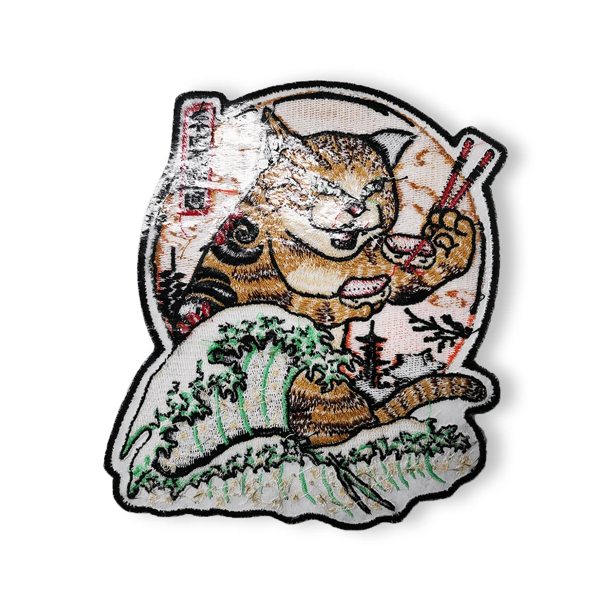 Cute Cat Eating Sushi Embroidery Patches Iron on Patches for Clothes Jacket Applique High Quality Beach Japan Culture Style DIY