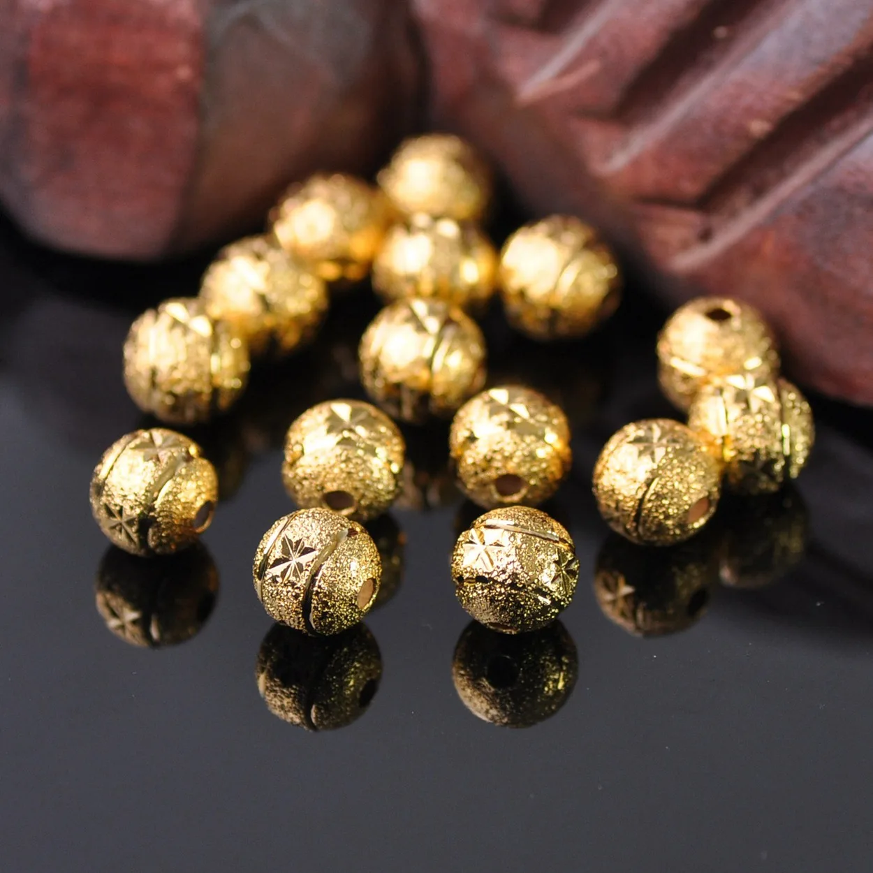 Gold  Color Plated Round 6mm 8mm Hollow Matte Metal Brass Loose Spacer Beads Lot For Jewelry Making DIY Crafts