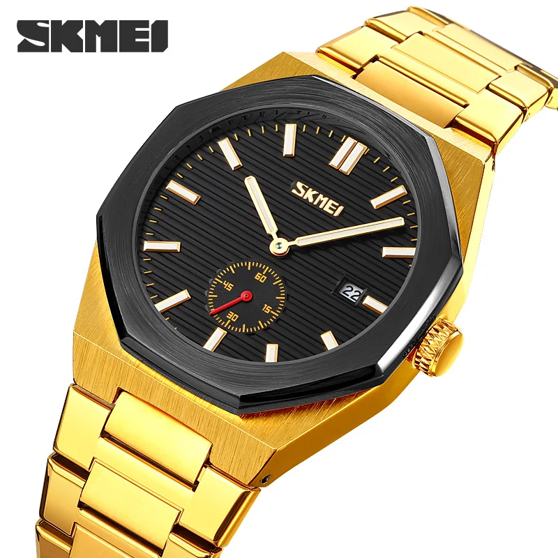 

Relogio Masculino SKMEI Men's Watches Stainless Steel Quartz Wristwatch Luxury Golden Watch Man Calendar Display Clock Male