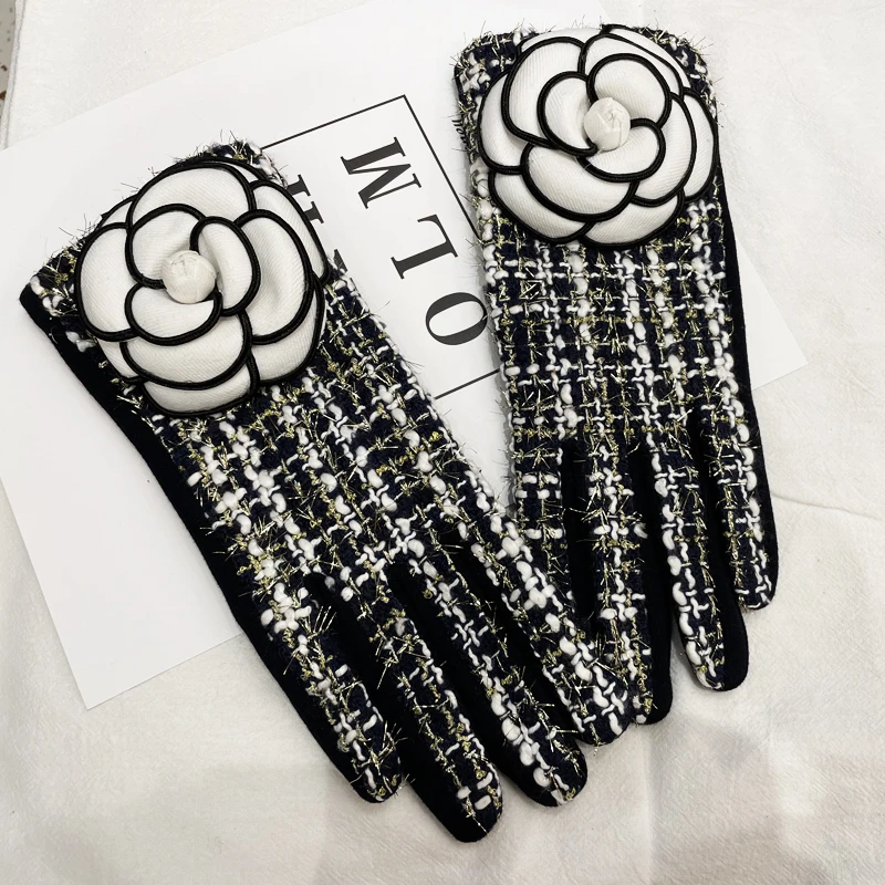 Guantes de invierno para mujer, manoplas cálidas de terciopelo grueso con pantalla táctil y flores de Cachemira, guantes de invierno para mujer