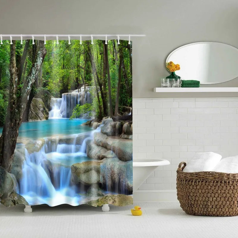 Forest Trees Printed 3d Bath Curtains Waterproof Polyester Fabric Washable Bathroom Shower Curtain Screen with Hooks Accessories