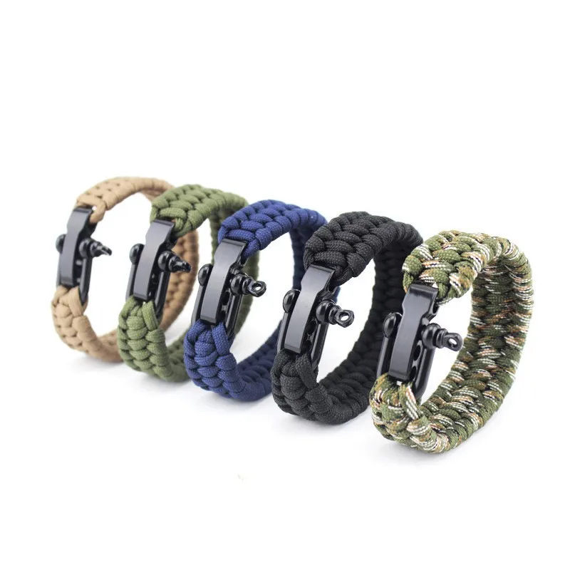 U Style Adjustable Shackle Buckle Paracord Bracelet Survival tools Camping Field Survival Escape Tactics Wrist Strap S M L size