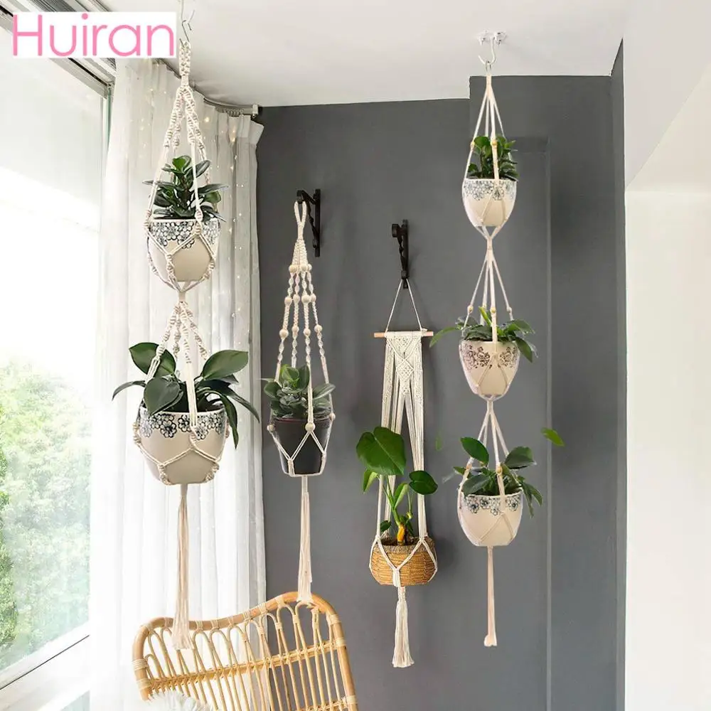 Hot Sales 100% Handgemaakte Macrame Muur Opknoping Macrame Plant Hanger Bloem/Pot Hanger Voor Muur Decor Opknoping Planter Opknoping mand