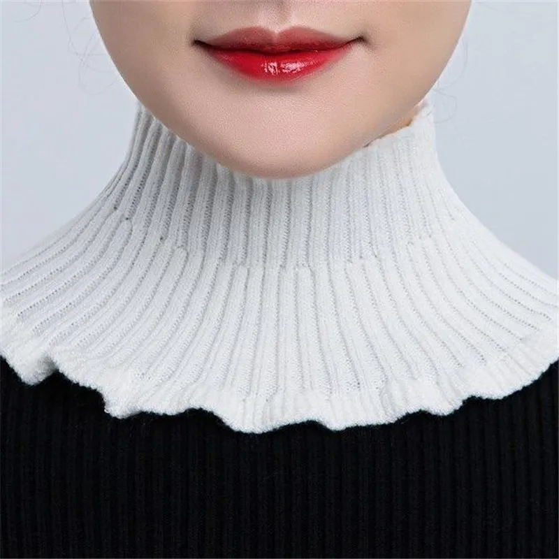 Turtleneck Knitted False Collar Solid Color Elastic Fake Collar Winter Ruffles Neck Cover Women Detachable Windproof Wrap Scarf