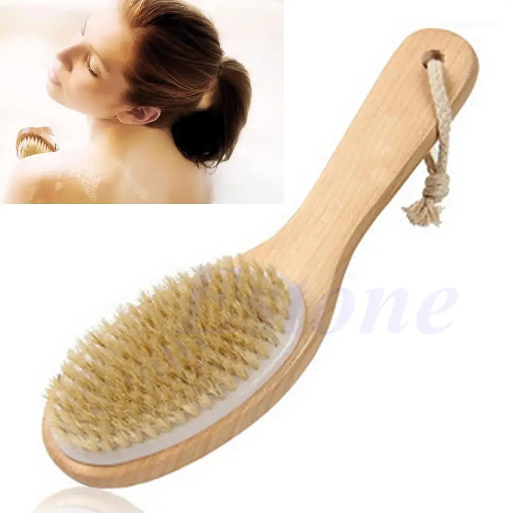 Wood + Bristle Full Body Natural Bristle Dry Skin Exfoliation Brush Massager Cleaner Scrubber New