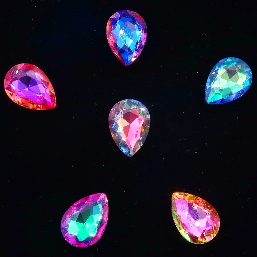 Glaskristall 7*10 10*14 13*18mm Jelly Candy AB & Regenbogenfarben Wassertropfenform Klebe-Rhinestone-Perlen Applikation DIY Verzierung – Detail 3