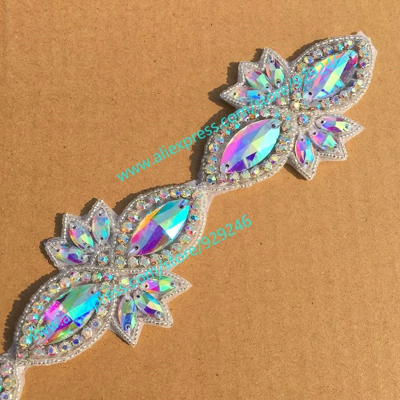 fancy big AB glass crystal butterfly trims for hairdress shiny rhinestone applique for gown dress beautiful garment accessory