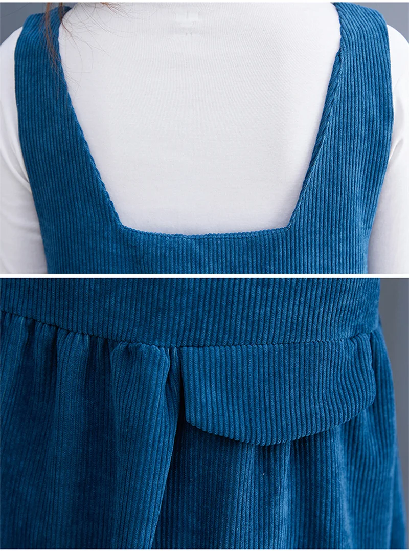 2022 New Vintage Corduroy Strap Dress Women Clothing Spring Autumn Dresses Loose Large Size Slim Dress D564