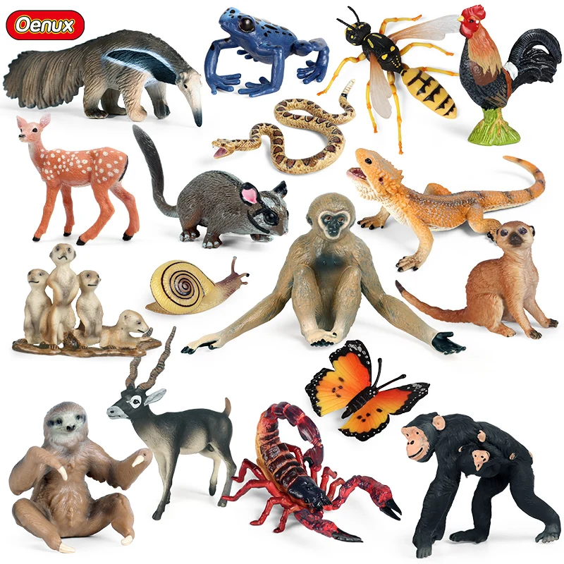 Oenux Simulation Wild Animals Snake Snails Scorpion Butterfly Antelope Figurines Miniature Action Figures Toy For Kids Gift