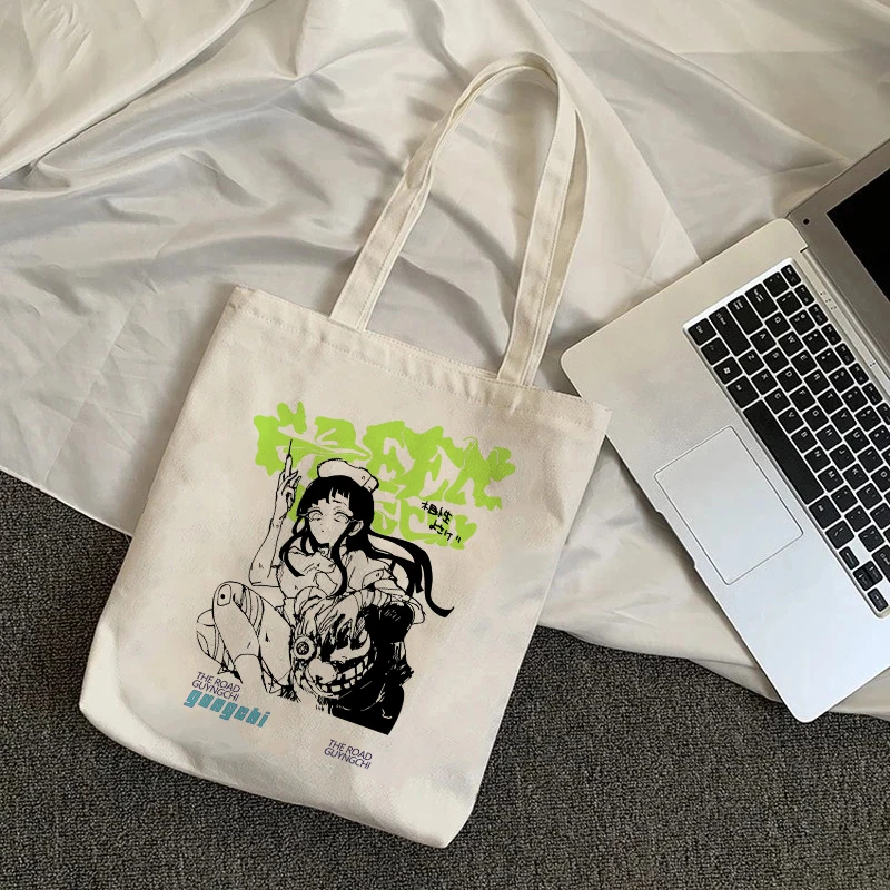 Harajuku Anime Graphic Ladies Shopping Bag Handbags Kawaii Cloth Canvas Tote Bags Women Y2k Reusable Shoulder Shopper Bags сумка