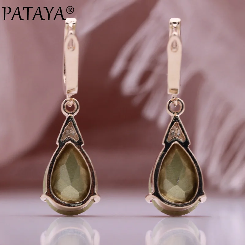 PATAYA New Trend Water Drop Natural Zircon Long Earrings 585 Rose Gold Color Women Dangle Earrings Romantic Gift Fashion Jewelry