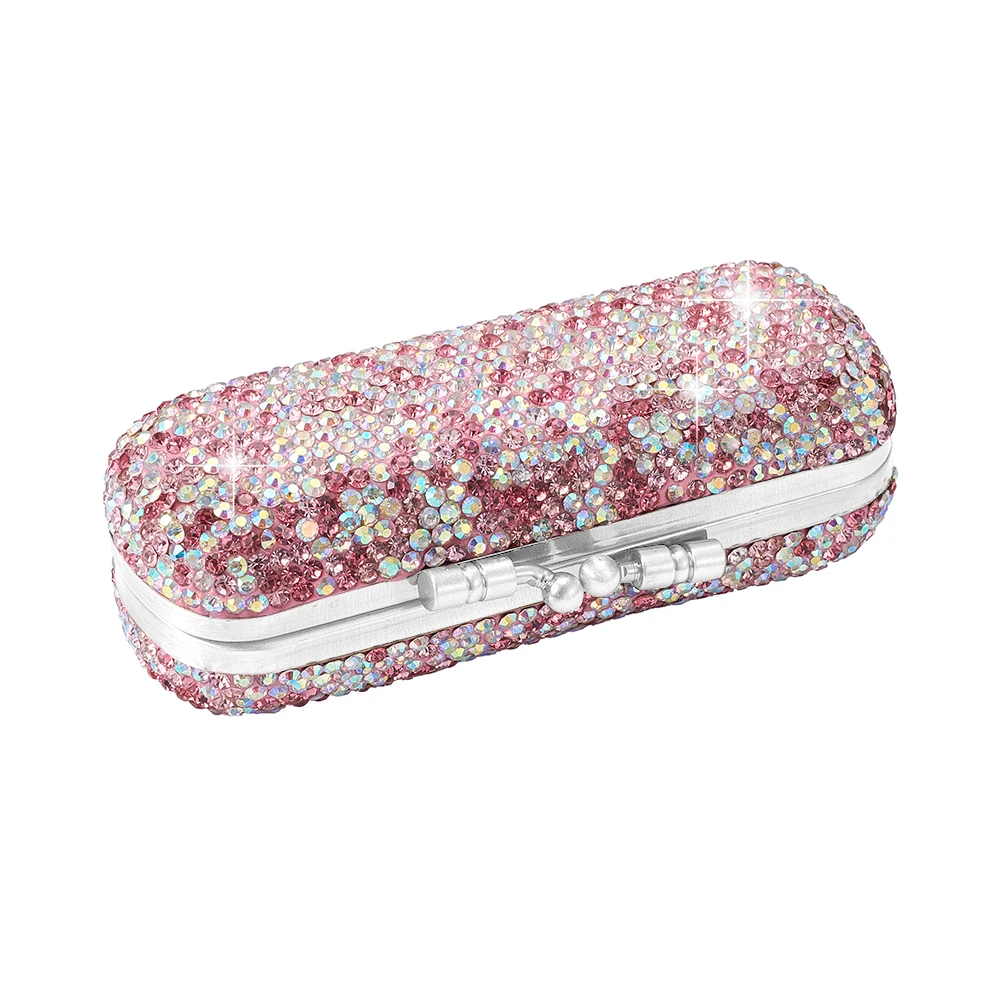 Shiny Crystals Ladies Lipstick Case With Mirror Fits Most Round and Square Lipsticks