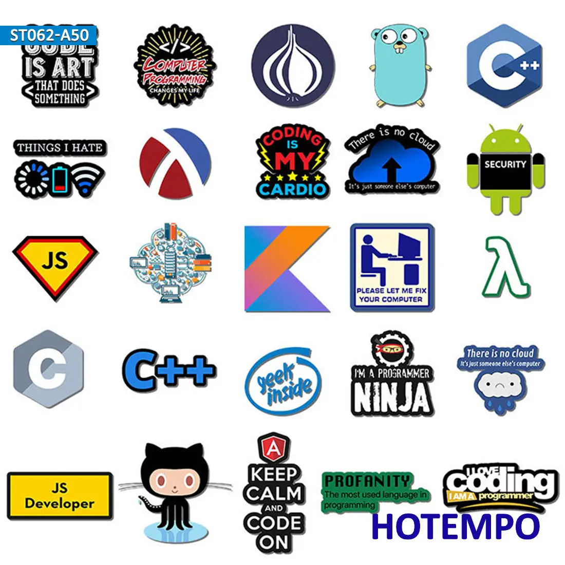 50pcs Internet Geek Programmer Language Software Logo Symbols Stickers for Phone Laptop Case Guitar Skateboard Bike Car Sticker