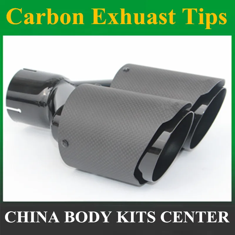 1PCS 63MM IN 89MM OUT Dual carbon fiber + Stainless Steel exhaust tip exhaust pipe muffler Matt Black Exhaust Tip