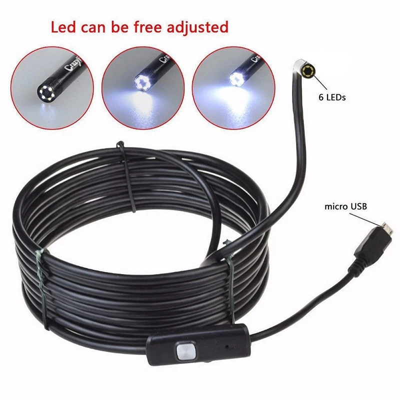 5M 6LED5.5mm Android Endoscope Waterproof Snake Borescope USB Inspection Camera