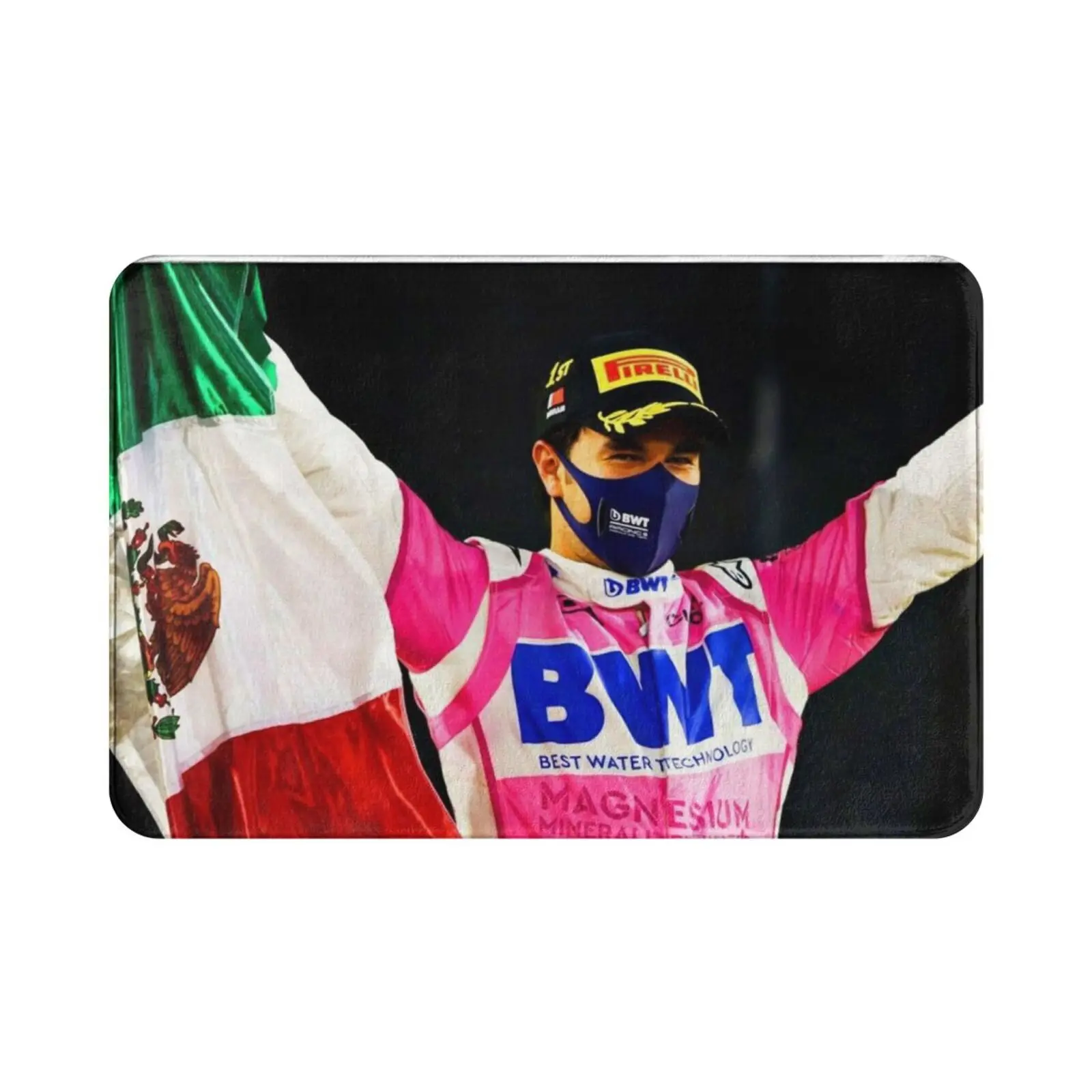 Sergio Perez Celebrating His First With The Mexican Flag At The 2020 Sakhir Grand Prix Carpet Mat Rug Cushion Soft