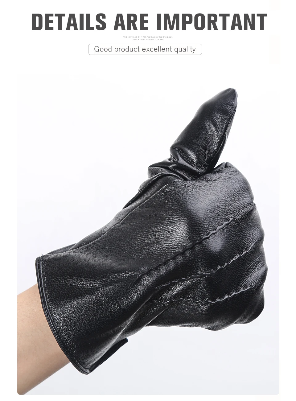Comfortable Keep Warm Gloves Male Winter, Water Ripple Design Sheepskin Men's Gloves, Black Men's Leather Gloves-8001Y