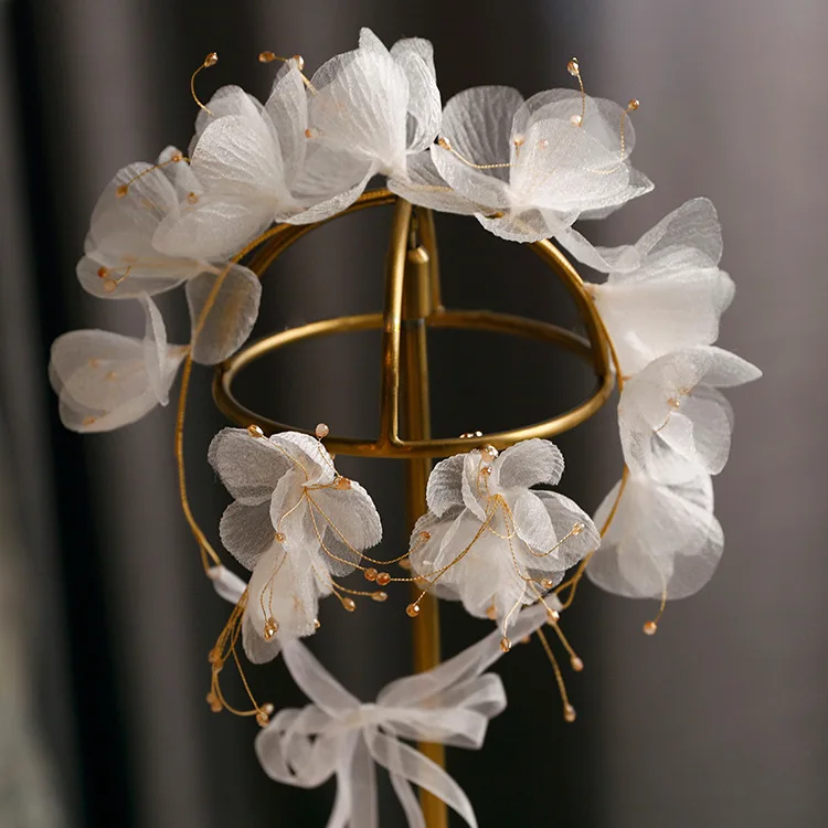 Beautiful Silk Yarn Flower dreamy Earrings Exterior Style headband Wedding hair accessories for bride image 2
