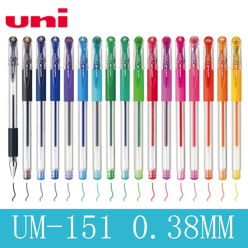 10pcs/lot Uni UM-151 Color Gel Pen 0.38mm Bullet Student Writing Office Signature Pen 20 Colors Complete