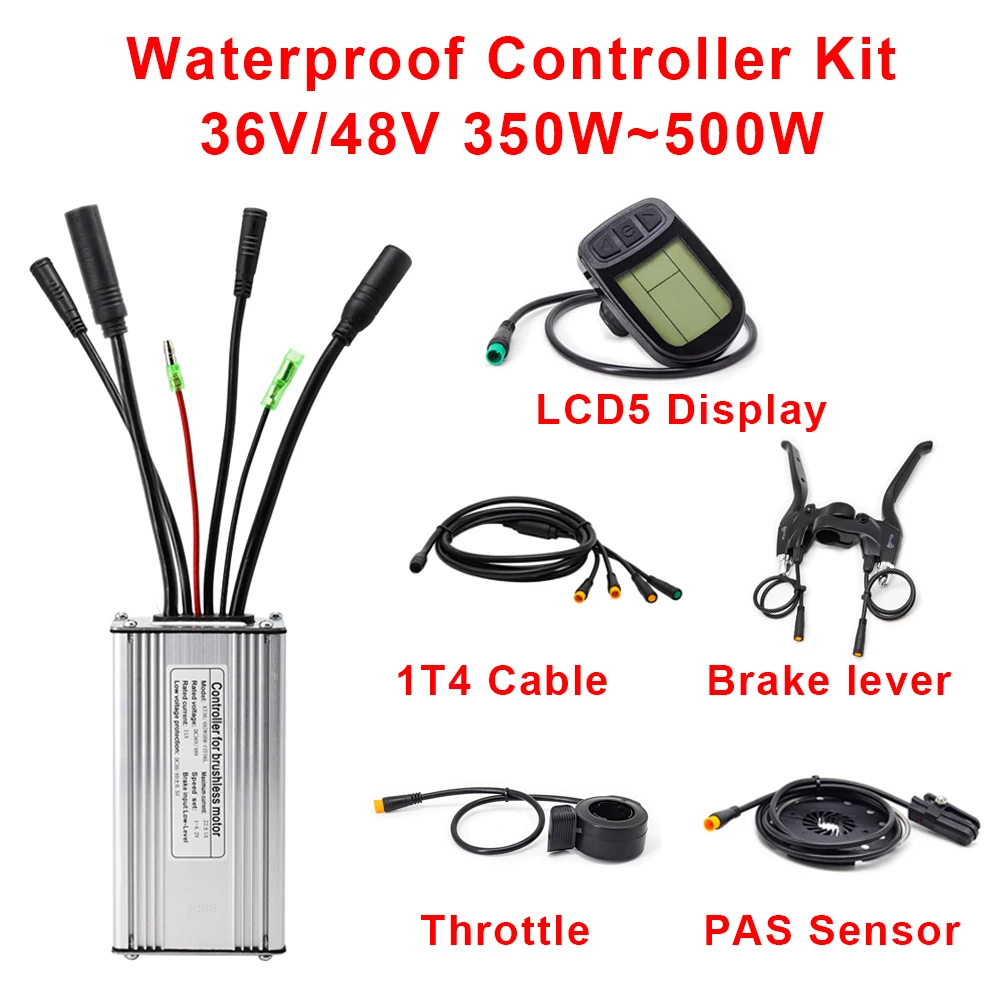 E Bike Controller Kit 36V 48V 350W 500W Ebike KT Controller with Throttle Brake PAS Sensor Display Ebike Waterproof Controller