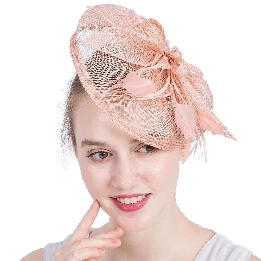 

Nude Champagne Kentucky Fascinators With Feather Special Cocktail Party Hat Wedding Hair Accessories NEW Arrival High Quality