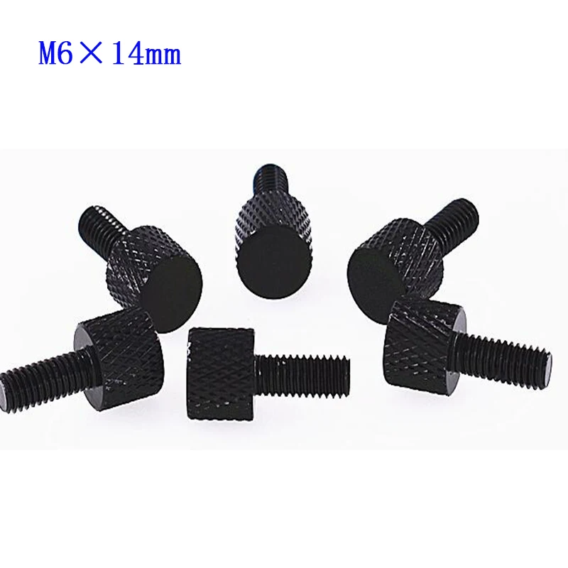 M6x14 Aluminum Alloy Black Oxide Computer Case Round Hand Screw Knurled Non-Slip Screws Bolt