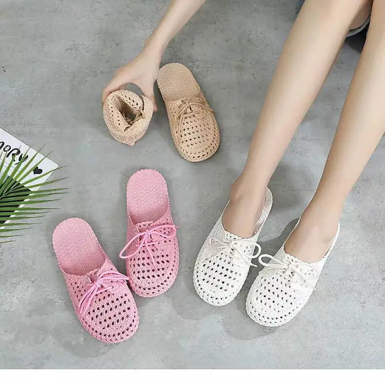 Lace Up Slippers Women Flat Sandals 2021 Summer Vacation Beach Shoes Daily Home Non Slip Soft Slippers Ladies Sandalias Mujer