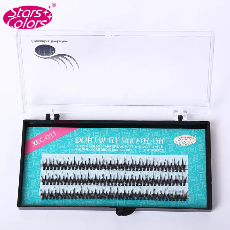 120 Bundles/Box Natural Fan Eyelashes High Quality Fish Tail Silk False Eye Lashes C Curl Dovetail Fly Eyelash Extension Makeup